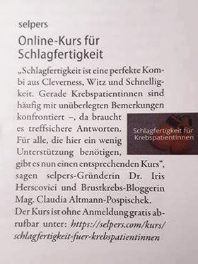 selpers im Magazin krebs:hilfe! im März 2019