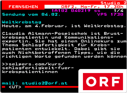selpers im ORF Teletext Februar 2019