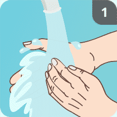 Hände mit Seife waschen Schritt 1