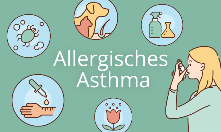 Allergisches Asthma_Kursbild Eine bunte Illustration mit dem Schriftzug "Allergisches Asthma"